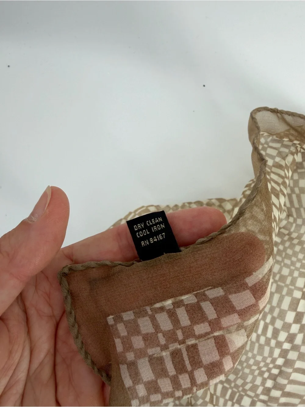 Echo Vintage 100% Silk Scarf Square Made in Italy Geometric Checkered Tan Brown